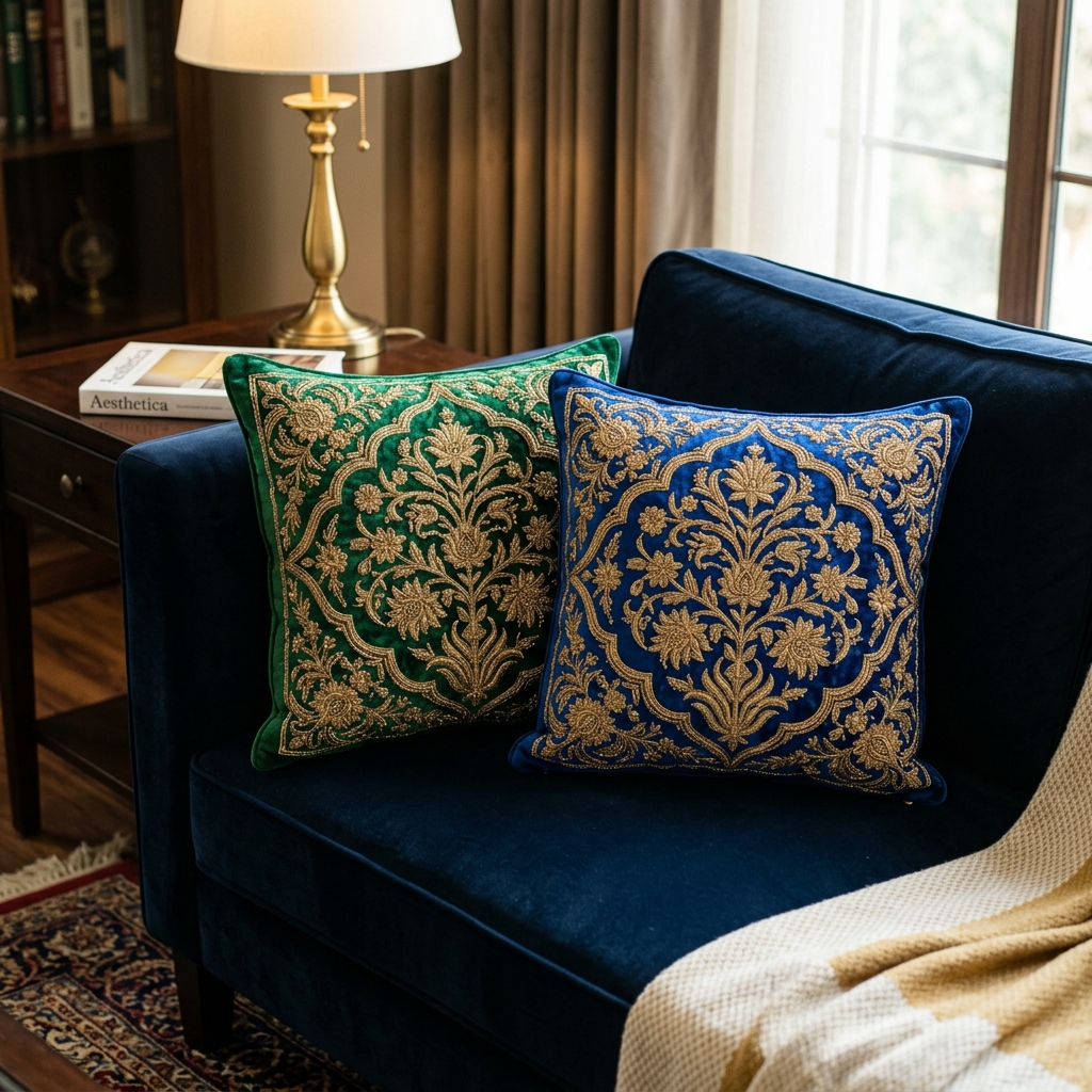 Embroidered Velvet Cushion Covers Set of 4