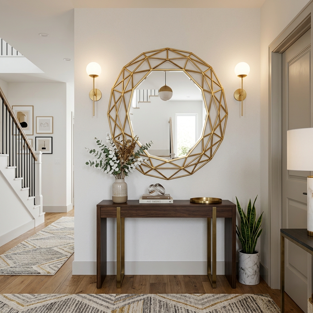 Geometric Hexagonal Gold Frame Wall Mirror