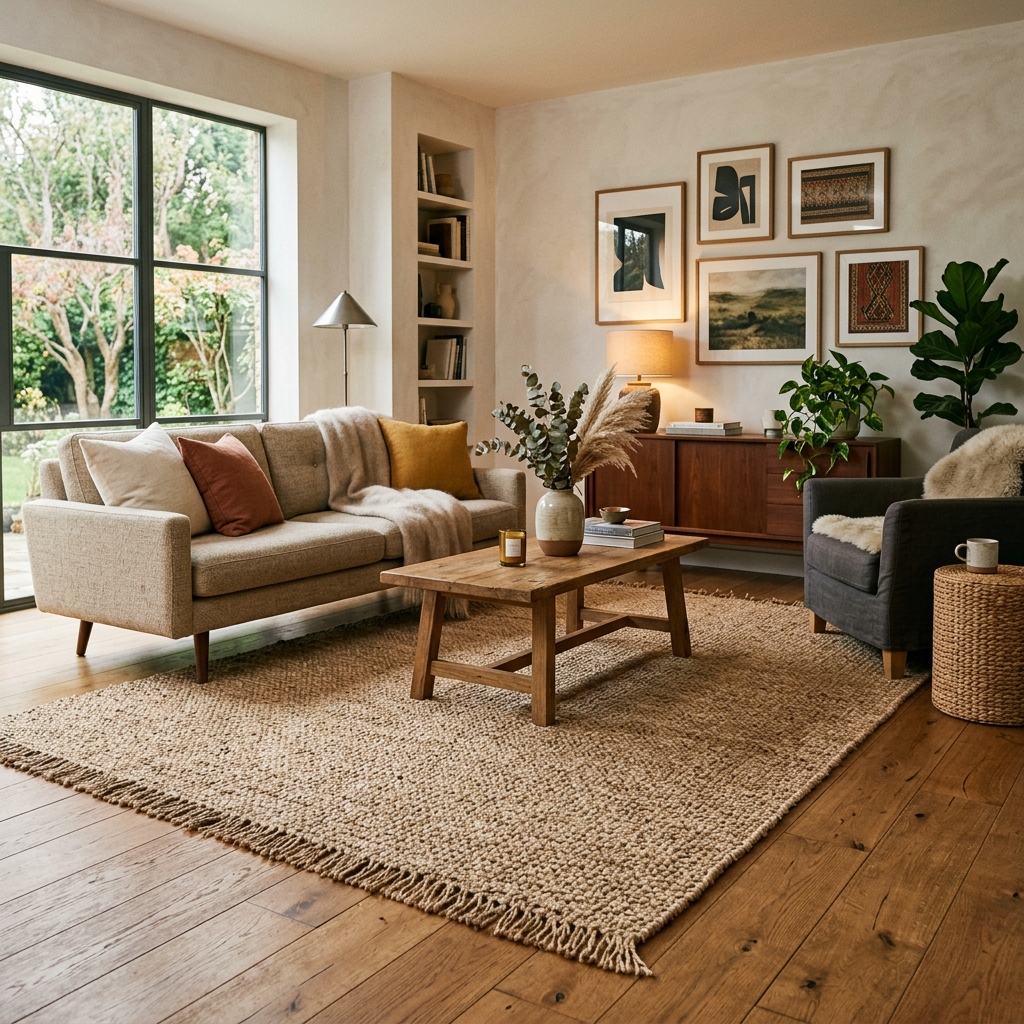 Premium Woven Jute Area Rug 5x7 ft