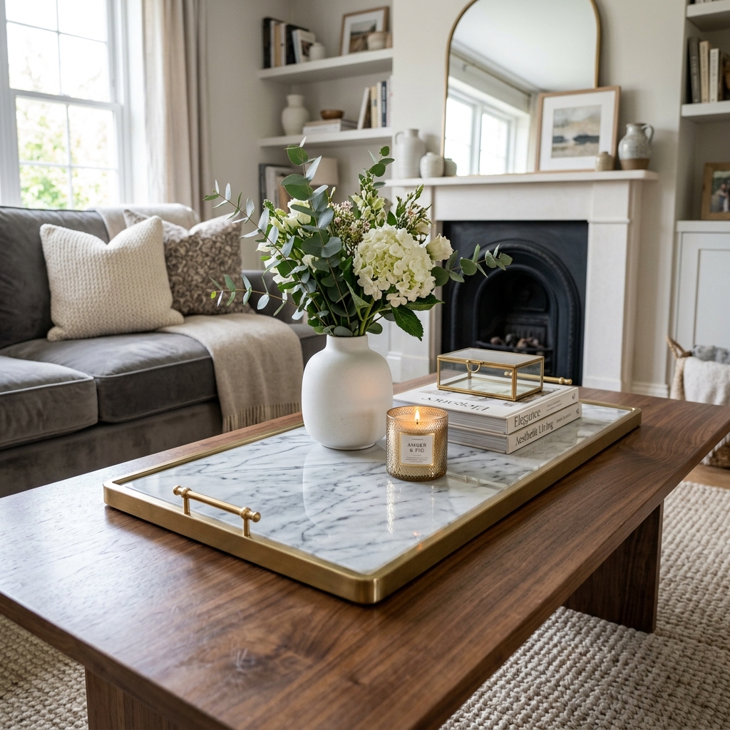 Decorative Ceramic Tray with Gold Trim