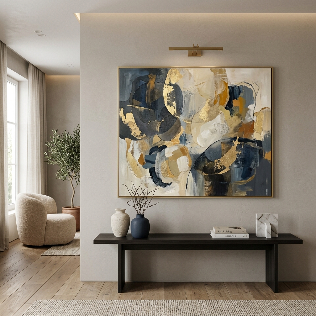 Framed Abstract Canvas Wall Art with Gold Frame